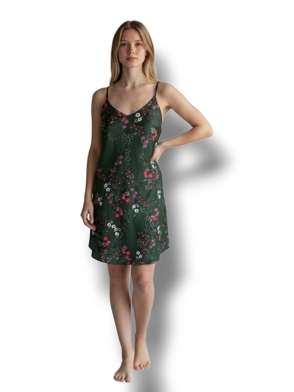 Love, Fire Women’s Cami Slip Dress Minimalist Casual Pullover Green Floral M